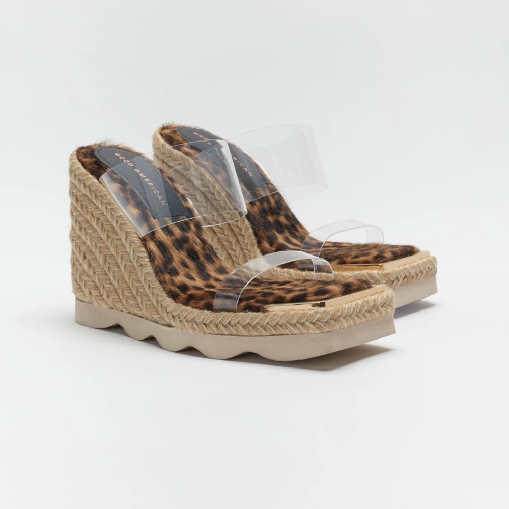 Good American Leopard Print Espadrilles Wedges